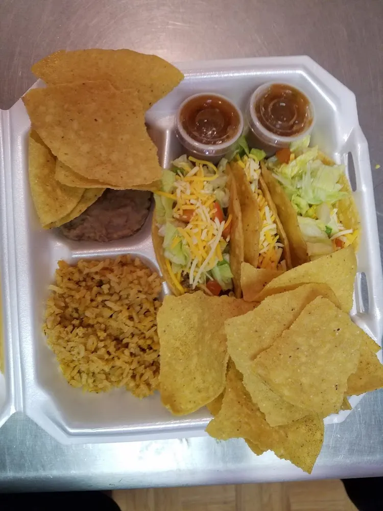 Beef Tacos with Side of Rice and Beans